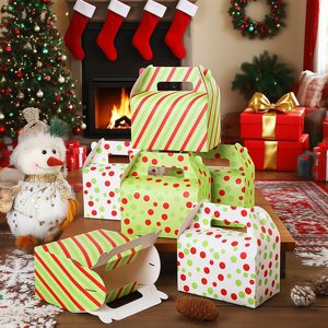 Boîte à friandises de Noë<span class=keywords><strong>l</strong></span> rouge et verte, boîtes cadeaux en papier avec poignées, rayures et pois, fournitures de fête pour biscuits sucrés - Product Image 4