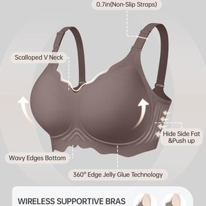Soutiens-gorge en gelée pour femmes, sans armatures, à bords festonnés, push-up, ultra-doux, style T-shirt, sans coutures, couvrance totale, convertibles, pour le quotidien - Product Image 5