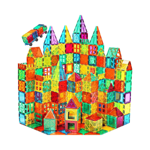 <strong>Magnetic</strong> Plastic Tiles Building <strong>Set</strong> STEM Sensory Educational Toy for Kids 100PCS 2 <strong>Cars</strong> Gift for Toddlers 3 to 8 Years Old - Product Image 1