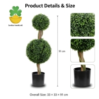 Arbre topiaire artificiel Aglaia à double boule, 90 cm de haut, quatre branches, plante verte artificielle en pot, décoration pour la maison, le bureau, le jardin, le porche, les mariages