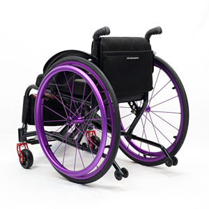 WI5803軽量アルミマニュアル折りたたみ車椅子ソフト背もたれ赤と紫D字型リハビリテーション用プッシュリム - Product Image 2