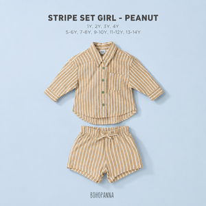 ชุดลายทางสำหรับเด็กผู้หญิง Peanut ทำให้ทุกวันสะดวกสบายยิ่งขึ้นด้วยผ้าฝ้ายน้ำหนักเบาและทรงหลวมเพื่อความสุขในการเคลื่อนไหวอย่างอิสระ - Product Image 1