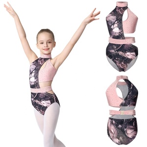 Maillot de gimnasia y danza para niñas con pedrería, espalda descubierta, cuello alto, estampado de leopardo, metálico, asimétrico, para actuaciones en escenario, personalizado - Product Image 2