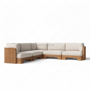 <span class=keywords><strong>Canapé</strong></span> d'<span class=keywords><strong>extérieur</strong></span> FERLY en teck de luxe moderne, sectionnel d'angle à dossier incurvé avec coussins - Product Image 2