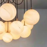 Luminaire suspendu LED anti-éblouissement à hauteur réglable, forme de globe en cuivre, abat-jour en marbre d'albâtre, pour salon, restaurant, bar, usage domestique