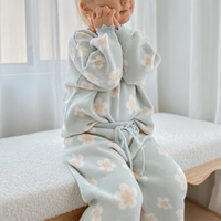 Ensemble de tricot jacquard à marguerite bleue pour filles pull à manches longues et col rond avec cordon de serrage et pantalon à jambes larges