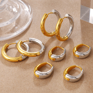 Pendientes de aro en tono dorado y plateado, geométricos, de acero inoxidable, para uso diario, joyería para mujer - Product Image 1