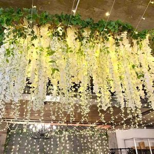 Lot de 12 magnifiques fleurs artificielles de glycine en soie à suspendre pour plafond, idéales pour les mariages - Vente Flash - Product Image 1