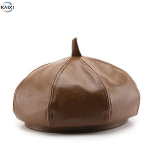 Bérets personnalisés chapeau pour cuir artificiel ail ampoule rétro couleur unie cuir chaud béret parasol en plein air voyage plage - Product Image 1