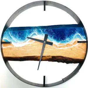 البحر الفنون الايبوكسي الراتنج ديكور موجات الحديثة الفاخرة الخشب الحرفية 3D ساعة حائط