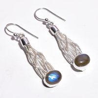Boucles d'oreilles en argent sterling 925 avec pierres précieuses, bijoux en argent avec topaze bleue à facettes naturelles, exportateur de bijoux en argent antique