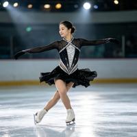 Robe de patinage artistique noire et argentée avec strass, manches longues, en maille, pour enfants et adultes, tenue de compétition sur glace