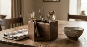Organisateur de couverts en bois avec compartiments pour fourchettes, cuillères, couteaux, utilisation en extérieur sur table - Product Image 4