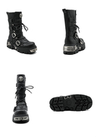 Bottes mi-mollet gothiques punk pour femmes en PU gaufré floral, à plateforme, avec boucle métallique et talon épais, style combat alternatif