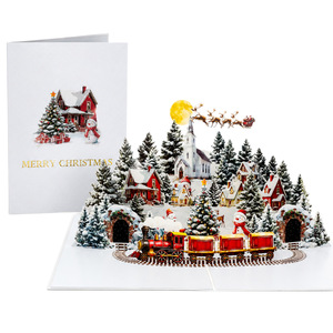 Tarjetas <span class=keywords><strong>de</strong></span> Felicitación Navideñas 3D Pop-up al por Mayor: Diseño <span class=keywords><strong>de</strong></span> Tren, Trineo <span class=keywords><strong>de</strong></span> Santa, Muñeco <span class=keywords><strong>de</strong></span> Nieve, Árbol <span class=keywords><strong>de</strong></span> Navidad y Capilla - Tarjetas <span class=keywords><strong>de</strong></span> Agradecimiento para las Fiestas - Product Image 3
