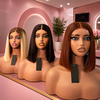 Wig rambut manusia Vietnam super double drawn 15A, rambut lurus alami, model bob pendek, dengan penutup renda 4x4 tanpa lem, sudah di-pre pluck.