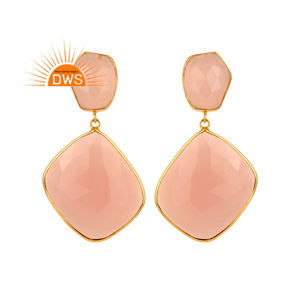 Beautiful Rose Chalcedony Gemstone Earrings Wholesale Handmade Gold Plated Silver Dangle Earrings Jewelry - Product Image 1