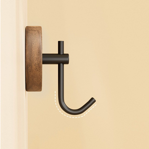 Ganci <span class=keywords><strong>Adesivi</strong></span> da Parete in Legno Massello di Noce, <span class=keywords><strong>Appendiabiti</strong></span> Senza Foratura, Gancio Decorativo Nordico in Metallo a J per Bagno e Ingresso - Product Image 2