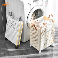 Panier à linge pliable à roulettes WANUO en plastique, gain de place, organisateur de vêtements sales avec poignées pour salle de bain et buanderie