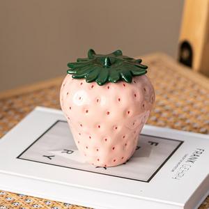 रचनात्मक बड़ी सिरेमिक चाय जार स्ट्रॉबेरी आकार सील भंडारण जार डेस्कटॉप आभूषण सजावट सजावट - Product Image 3