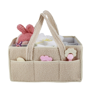 Bon prix, vente en gros, grand panier cadeau essentiel pour nouveau-né en velours Teddy, panier de rangement pour pépinière, sac organisateur pour bébé - Product Image 3