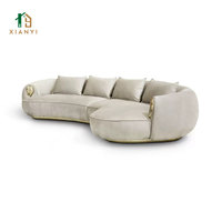 Ensemble de canapés sectionnels de luxe en tissu nubuck européen, design en forme de C, meubles de salon rectangulaires, rembourrage en éponge, pieds en laiton