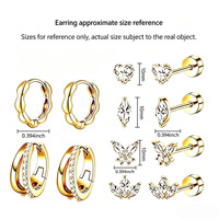 Offre Spéciale : Ensemble de Boucles d'Oreilles Romantiques – Combiné de Boucles d'Oreilles Ondulées, Cœur, Papillon, Couronne et Clous d'Oreilles Plats