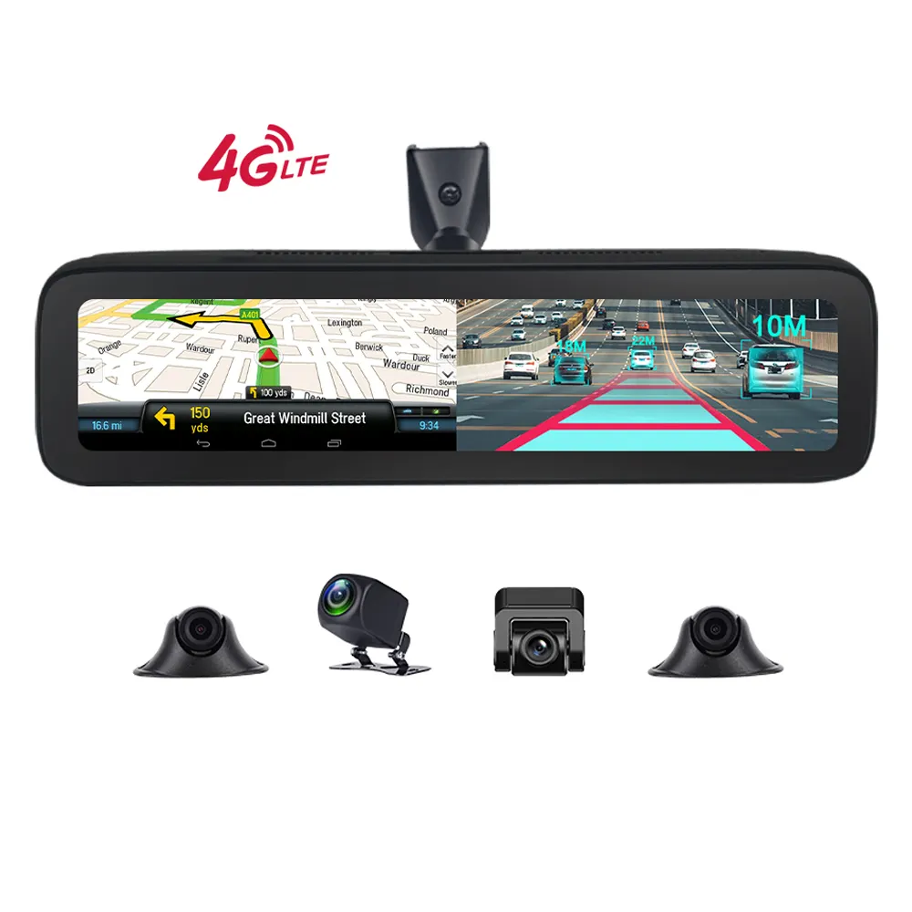 אנדרואיד הקלטה 4chs 8 2 + 3g מכונית המראה dvr עם ניווט gps wifi ו adas צג מרחוק 4g תיבת שחור מכונית