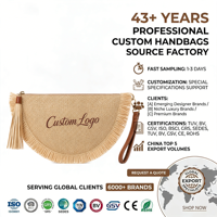 Pochette croissant en paille naturelle tressée, personnalisable avec franges et pompons, sac à main chic pour femme, usage quotidien, OEM sur mesure