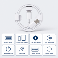 Kabel Pengisian Cepat 27W PD 3A USB-A ke Type-C (iOS) dengan Jaket Nilon Kepang 1m-2m Garansi 12 Bulan untuk Smartphone & iPad
