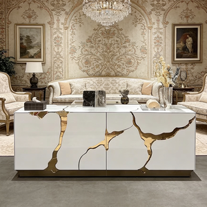 Credenza in Legno con Design Creativo e Fessure Dorate, Mobile Buffet in Metallo per Sala da Pranzo e <span class=keywords><strong>Soggiorno</strong></span>, Arredamento di Lusso per Villa - Product Image 1
