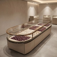 Comptoir de présentation de bijoux ovale de luxe sur mesure, cadre en acier inoxydable, vitrine à bijoux en verre, éclairage LED, vitrine de présentation de bijoux