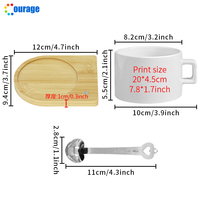 Nouvelles tasses à café en céramique blanches vierges pour sublimation avec base en bambou, petites tasses imprimables avec cuillère