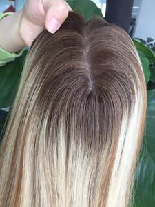 Femmes topper top qualité Balayage blonde cheveux vierges non transformés noués à la main base de soie toupet pour femme blanche - Product Image 4