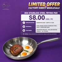 Poêle à frire en acier inoxydable, finition miroir, sans revêtement, avec poignée de suspension, compatible avec toutes les plaques de cuisson pour la cuisine domestique
