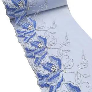 2024 Fresh Blue Color 21cm Nylon Mesh Embroidery Lace For Garment Accessories Etc