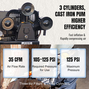 Tangki horisontal 30 galon 13HP, sistem pompa Piston 3-silinder bertenaga Gas kompresor udara horisontal industri - Product Image 4