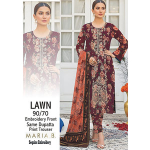 Ensemble de costume en tissu lawn brodé sur le devant pour femme, avec pantalon assorti, élégant - Product Image 2