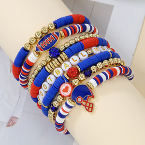 Football Mom <b>Bracelet</b> Set Blue White Gold Beads Stackable Jewelry Gift for Women Unisex Fashion <b>Beaded</b> <b>Bracelets</b> - Product Image 3