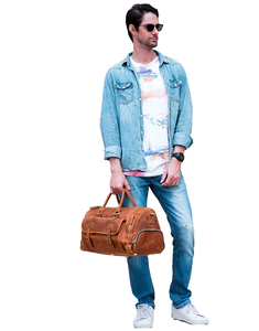 กระเป๋าเดินทางหนังแท้สไตล์วินเทจสำหรับผู้ชาย พร้อมซิปปิด - Product Image 1