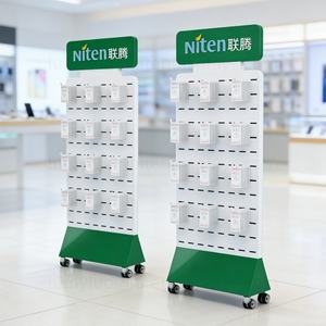 Exhibidor Metálico de Doble Cara para Accesorios de Teléfono, con Ganchos y 4 Ruedas, para Tiendas - Product Image 1