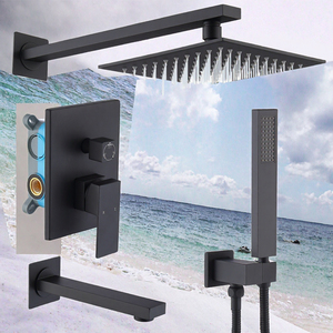 Juego de ducha oculto de acero inoxidable 304 negro mate, sistema de ducha de 2 vías con grifo monomando, montado en la pared para baño de hotel - Product Image 3