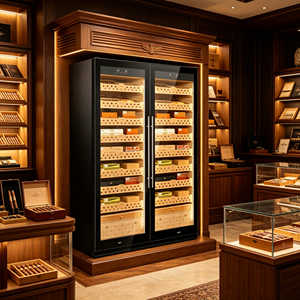 Humidor de cigarros Madera de cedro español Compresor de color personalizado Gabinete de cigarros grande con puerta de vidrio - Product Image 1