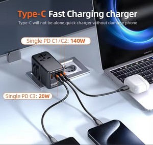 Adaptador de viaje universal 140W PD GaN World con USB, <span class=keywords><strong>UK</strong></span>/EU/AUS/USA <span class=keywords><strong>España</strong></span>, Francia, Koera - Product Image 5