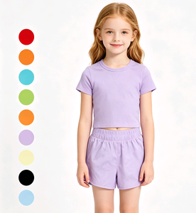 Ensemble de 2 pièces pour petites filles, t-shirt et short décontractés d'été, couleur unie, vêtements de yoga et de sport, vêtements pour sœurs, vêtements pour enfants - Product Image 1