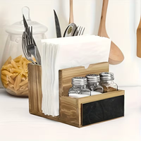 Porte-serviettes en bois pour restaurants, cuisines et salles à manger avec boîte de rangement pour couverts