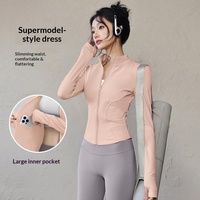 Veste de course et de randonnée pour femme, col montant, fermeture éclair, séchage rapide, respirante, pour le fitness, le yoga, le Pilates, l'entraînement en extérieur, couleur unie