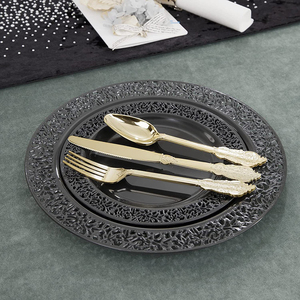 Assiette à découper en plastique noir pour couverts de fête Assiette à dessert 7.5 "Assiette à dîner 10.25" Noir - Product Image 4