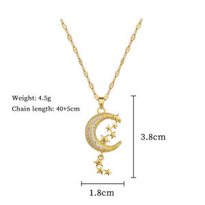 Collana con Ciondolo <span class=keywords><strong>Luna</strong></span> e Stella in Oro 18K Placcato di Alta Qualità con Diamanti per Gioielleria Femminile - Product Image 6