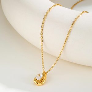 Conjunto de Joyería al por Mayor de Moda Vintage: Pendientes de Acero Inoxidable con Baño de Oro de 18K y Collar Geométrico Irregular con Zirconia Ovalada para Mujer - Product Image 5